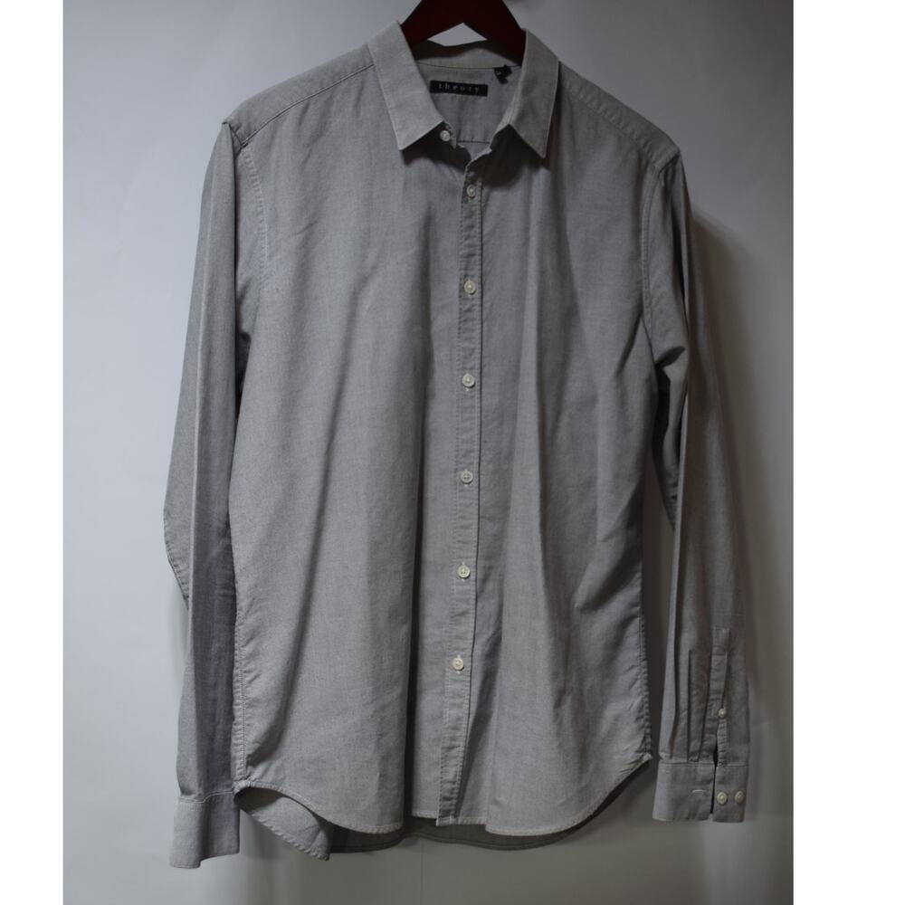 Theory Gray Button Down Shirt Slim Fit Cotton Large